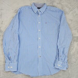 Tommy Hilfiger Shirt Mens Large Blue White Gingham Button Down Classic Fit‎ Logo